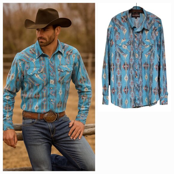 Rock & Roll Cowboy 100% Cotton Pearl Snap Front Aztec Western Shirt Men's XXL - Picture 15 of 15